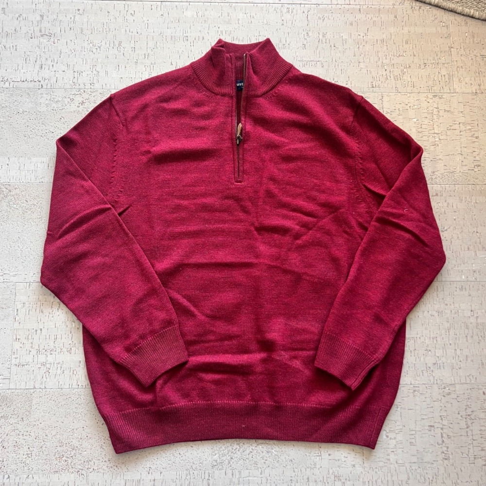 Austin Reed Quarter Zip Sweater Mens XL Burgundy Good Fine Knit Pullover